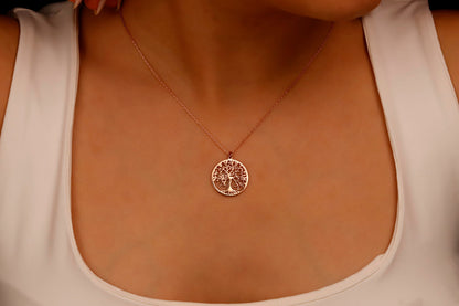 Celtic Tree of Life Gold Pendant Necklace | 925 Sterling Silver Family Tree Jewelry | Perfect Gift for Mom