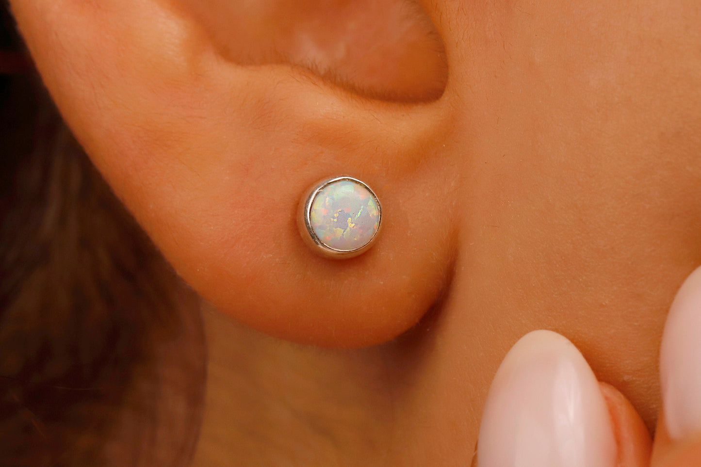 Luxe Aura 14K Gold White Opal Stud Earrings - Dainty Elegance for Every Occasion
