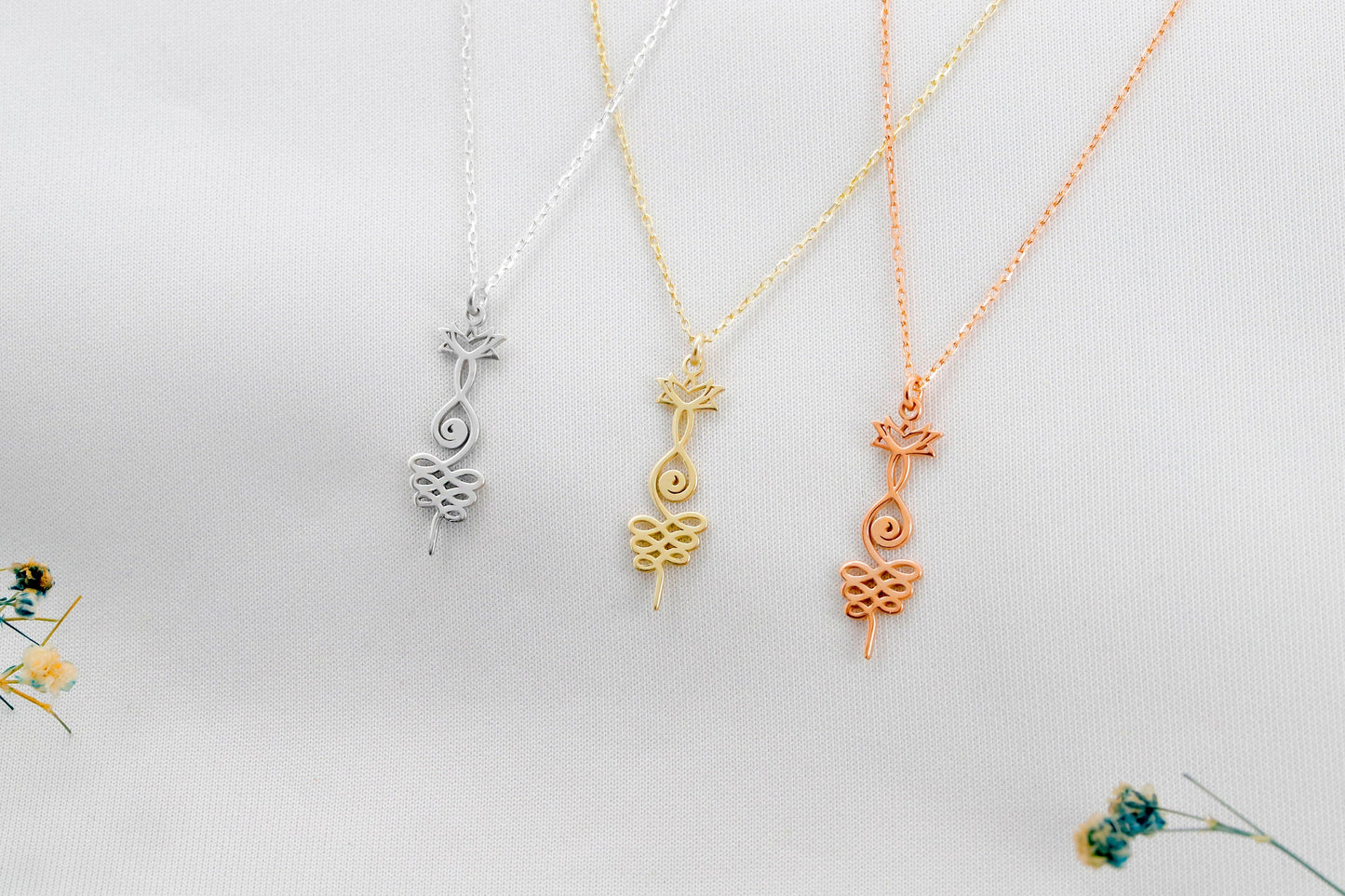 Lotus Unalome Necklace - Sterling Silver Yoga Symbol of Enlightenment