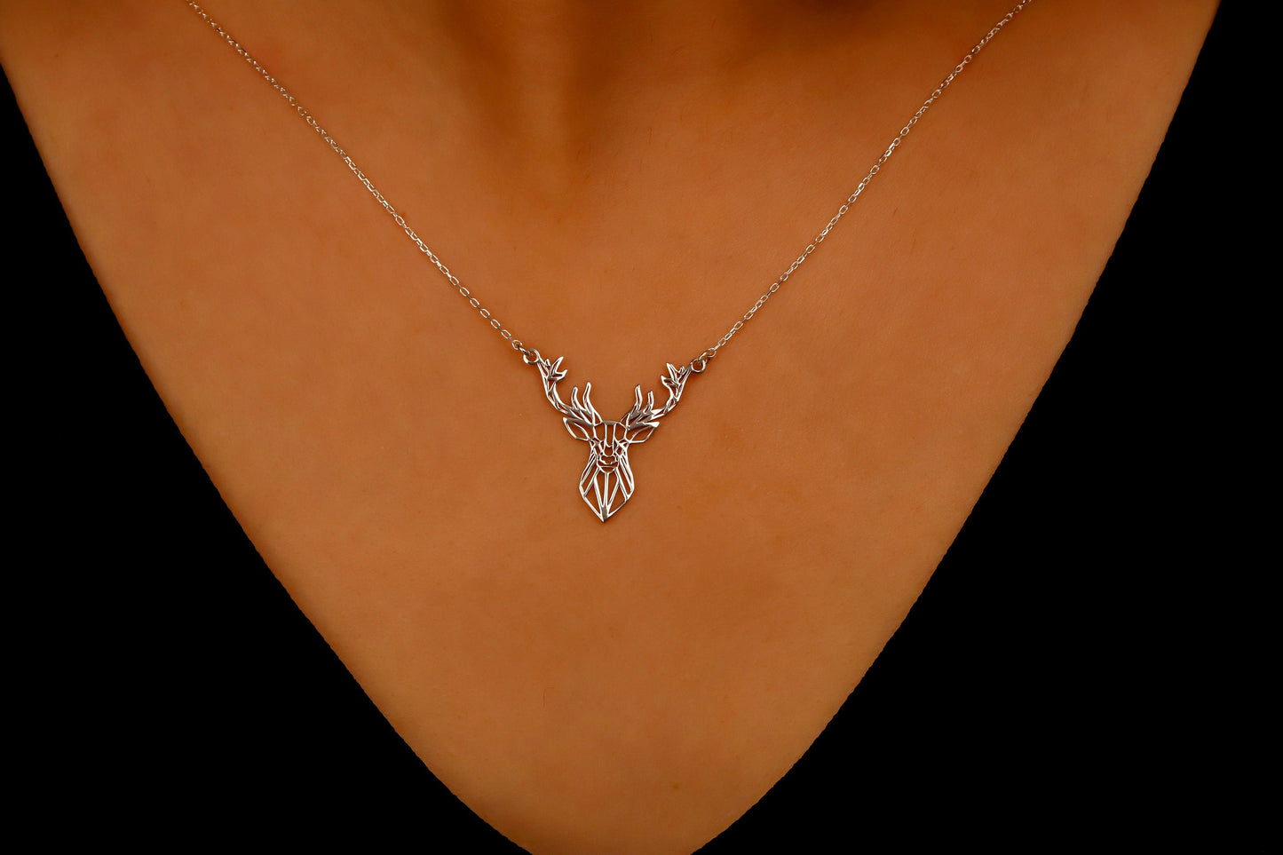 Sterling Silver Deer Origami Necklace - Chic Geometric Pendant for Nature Lovers