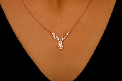 Sterling Silver Deer Origami Necklace - Chic Geometric Pendant for Nature Lovers