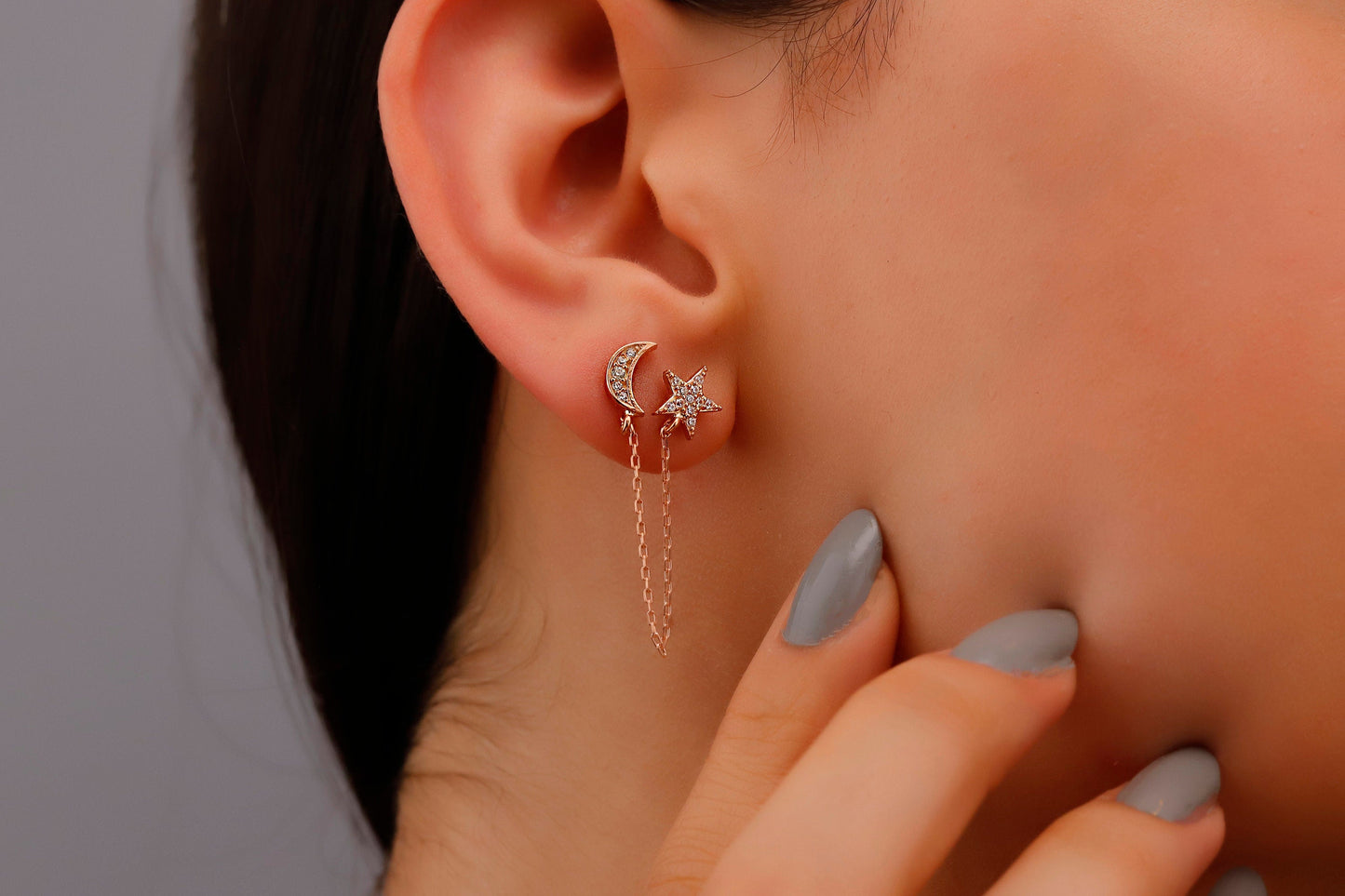 Celestial Dreams Gold Dangle Earrings - Sparkling Moon & Star Design, Waterproof & Chic