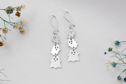 Ghostly Elegance: Sterling Silver Dangle Earrings with 18K Gold Vermeil, Perfect Halloween Accessory