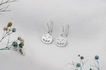 Silver Pumpkin Dangle Earrings - Whimsical Charms for Spooky Style
