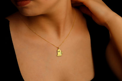 Silver Ghost Necklace with Pumpkin Charm | Spooky Halloween Jewelry