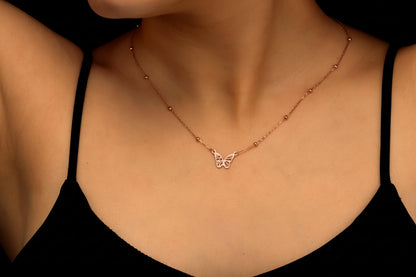 Symbol of Change Butterfly Necklace | Tiny Gold Pendant with Beaded Chain | Minimalist Gift for Her