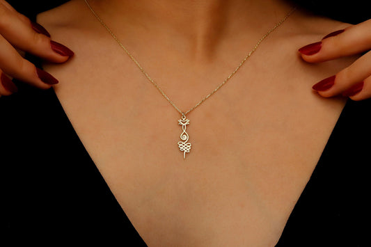 Lotus Unalome Necklace - Sterling Silver Yoga Symbol of Enlightenment