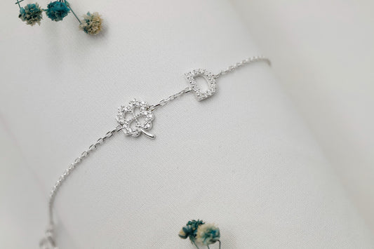 CZ Initial Bracelet with Clover Charm in 925 Sterling Silver