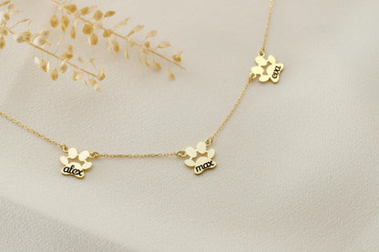 Personalized 14K Gold Filled Paw Name Necklace - Customizable Animal Pendant for Pet Lovers