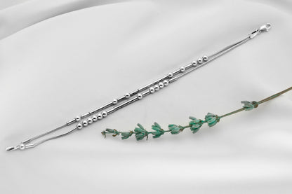 Personalized Morse Code Bracelet - Two Strands of Hidden Messages in 925 Sterling Silver