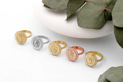 Blooming Love Birth Flower Ring with Multi-CZ Diamond