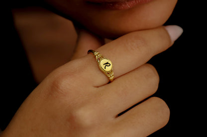 Rose Gold Initial Ring | Personalized 14K Charm for Unique Self-Expression