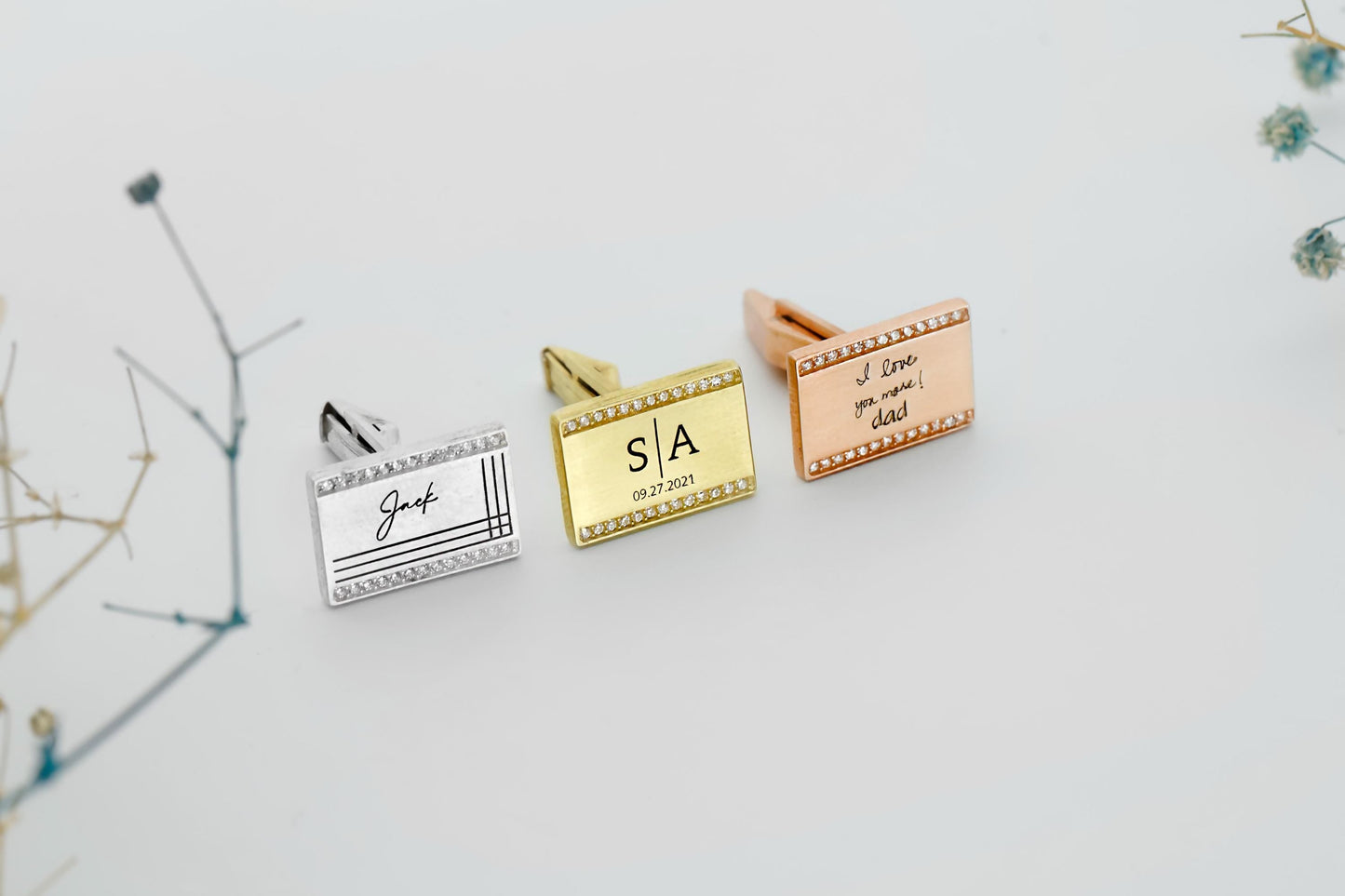 Your Actual Handwriting Engraved Cufflinks in 925 Sterling Silver