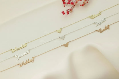 Gold Charm Co. Personalized Gold Heart Necklace with Two Names – Dainty Gift for Her in Gold, Rose & Silver