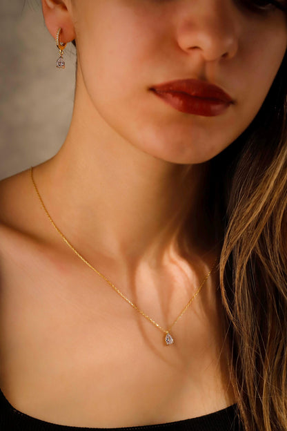 Diamond Dangle Earrings Necklace Set in Sterling Silver