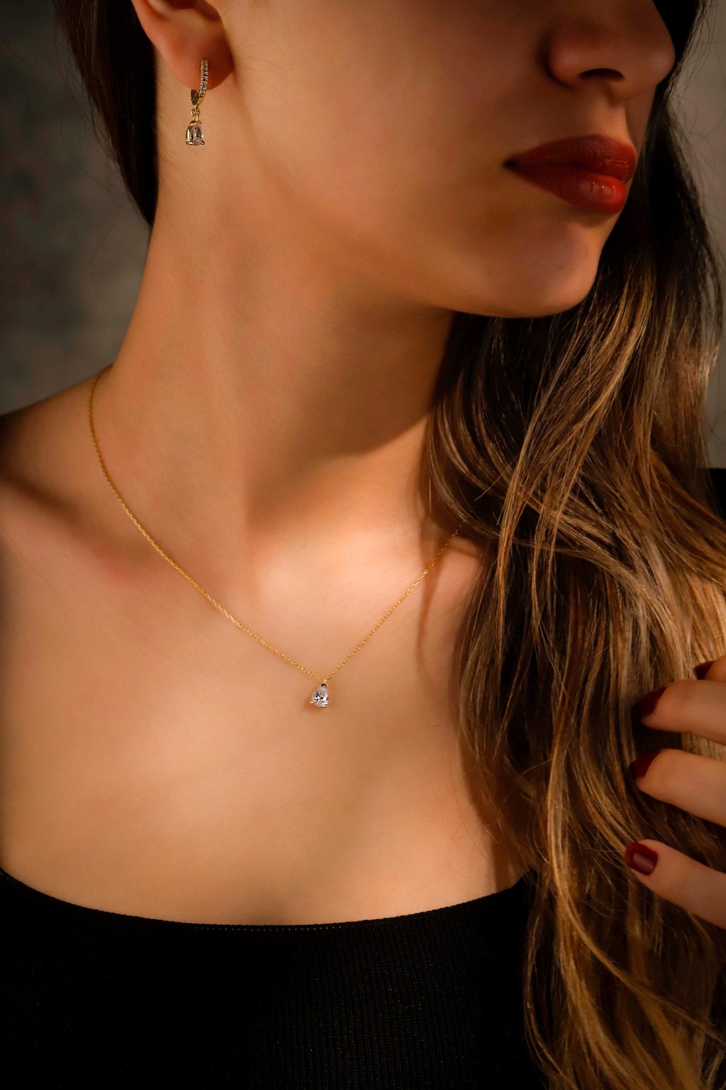 Diamond Dangle Earrings Necklace Set in Sterling Silver