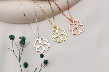 Lucky Four Leaf Clover Necklace in 925 Sterling Silver