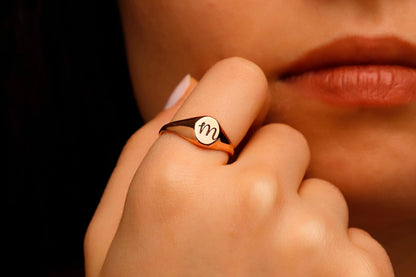 Personalized Initial Pinky Signet Ring in 925 Sterling Silver