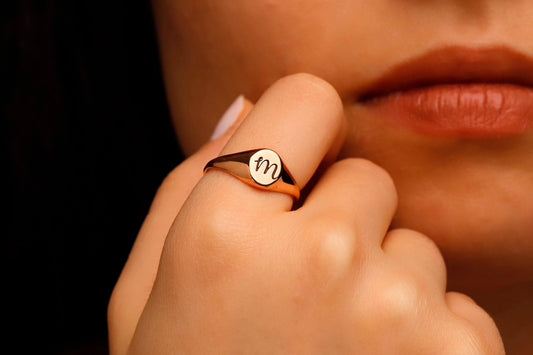 Personalized Initial Pinky Signet Ring in 925 Sterling Silver