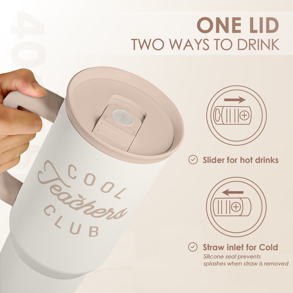 White Teacher Slidemate | Slider Tumbler with Handle 40oz