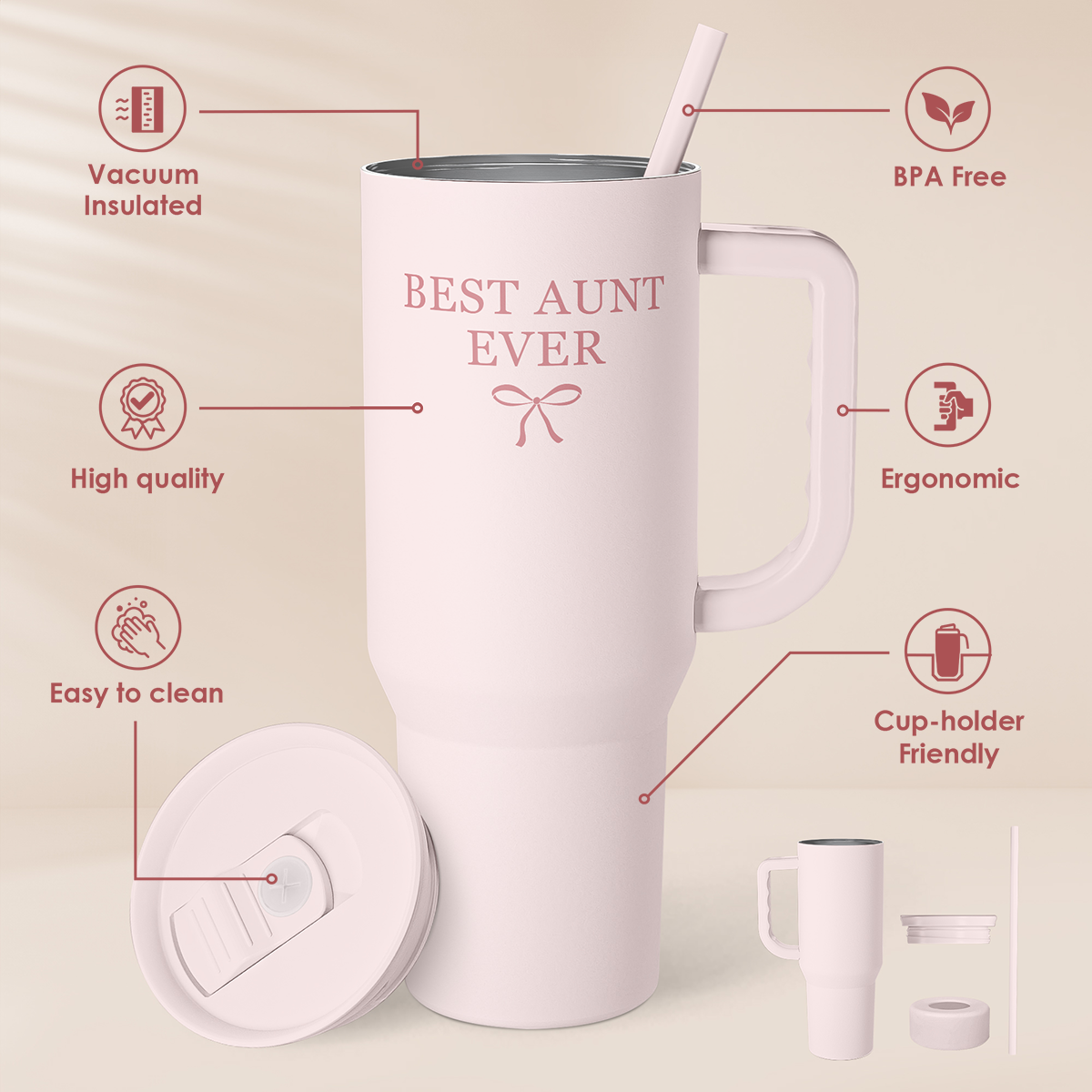 Pink Aunt Slidemate | Slider Tumbler with Handle 40oz Sandjest Personalized Gifts