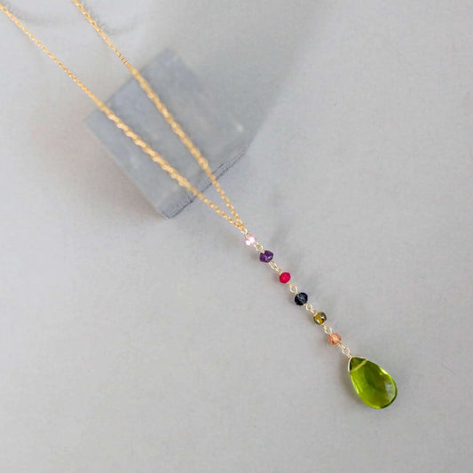 Peridot Green Quartz Yoga Pendant Necklace - Gold