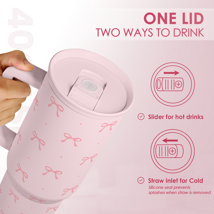 Pink Bow Slidemate | Slider Tumbler with Handle 40oz