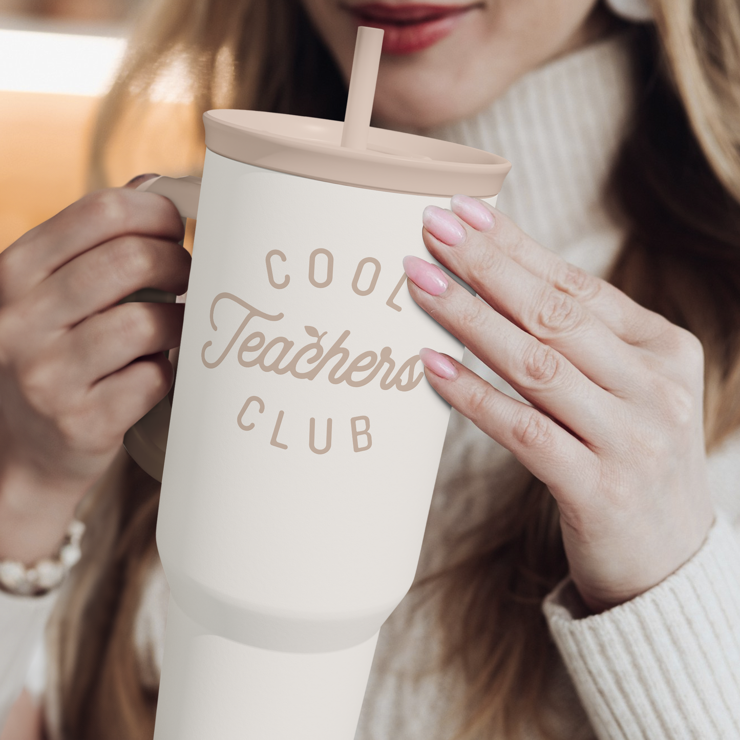 White Teacher Slidemate | Slider Tumbler with Handle 40oz