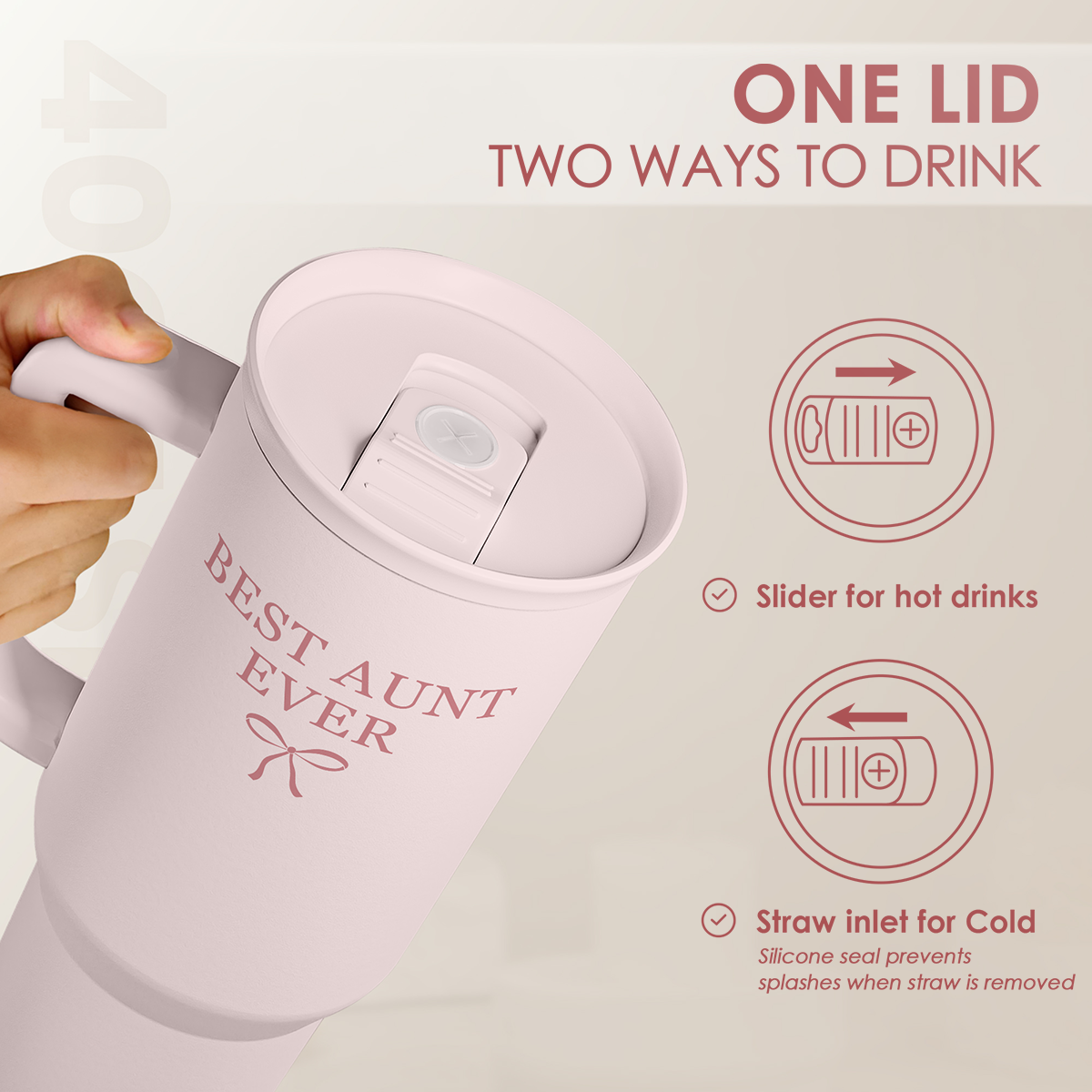 Pink Aunt Slidemate | Slider Tumbler with Handle 40oz Sandjest Personalized Gifts