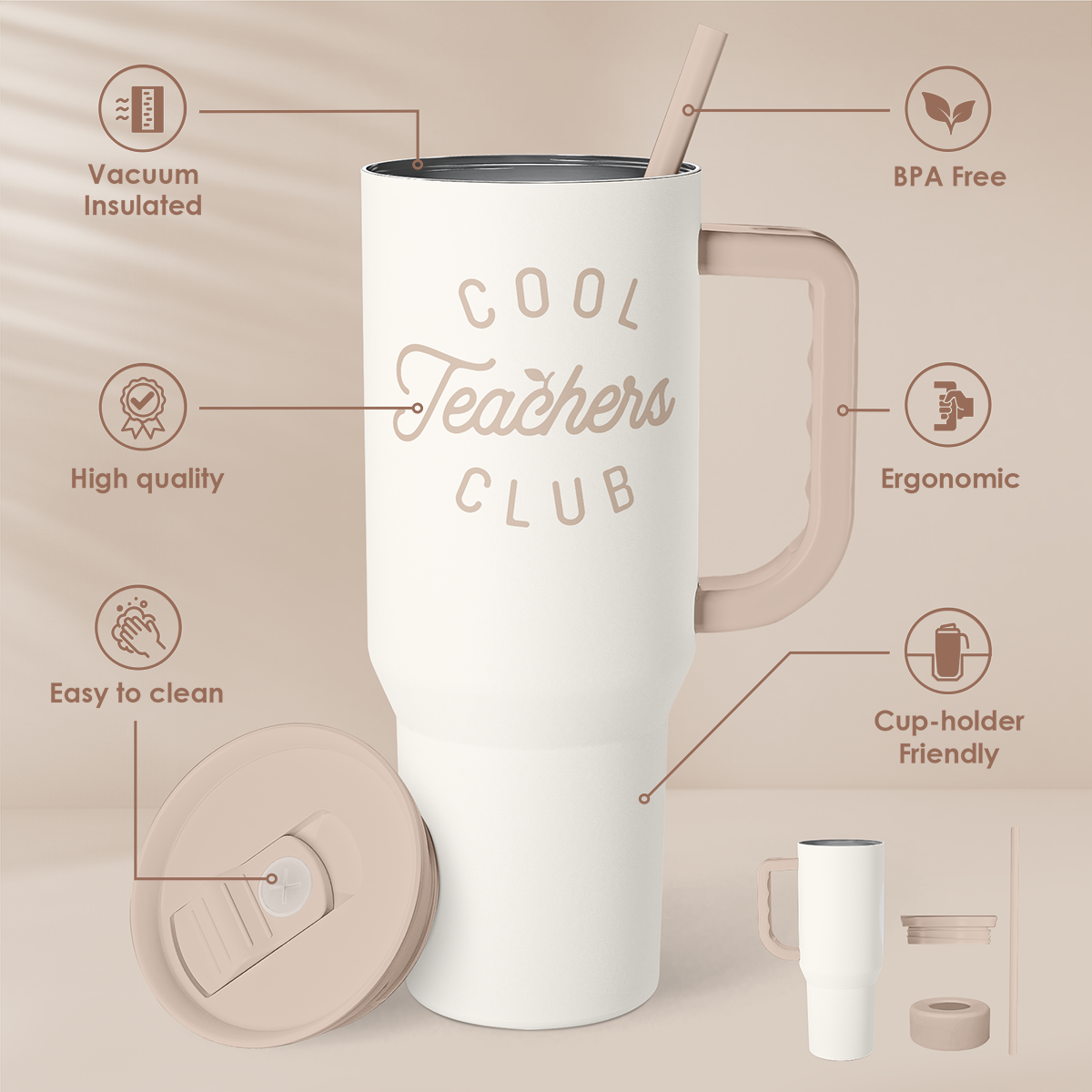 White Teacher Slidemate | Slider Tumbler with Handle 40oz