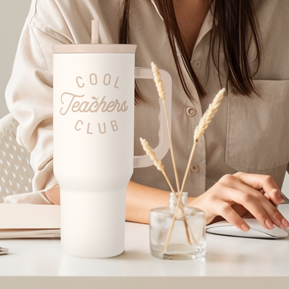 White Teacher Slidemate | Slider Tumbler with Handle 40oz Sandjest Personalized Gifts