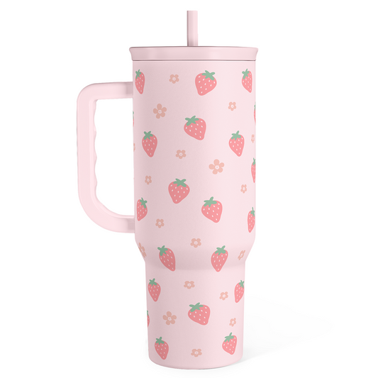 Pink Strawberry Slidemate | Slider Tumbler with Handle 40oz Sandjest Personalized Gifts