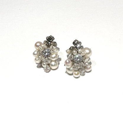 Shannon Pearl and Diamond Cluster Stud Earrings
