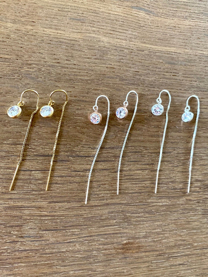 Rhinestone “Diamond” circle thread earrings