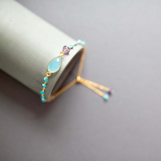 Bracelet Set: Amethyst, Blue Chalcedony And Turquoise