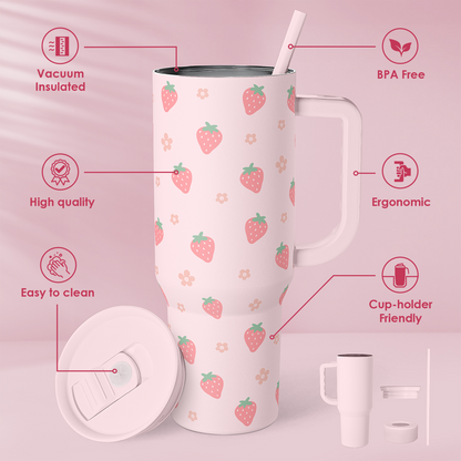 Pink Strawberry Slidemate | Slider Tumbler with Handle 40oz