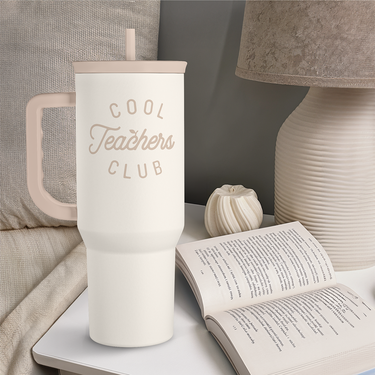 White Teacher Slidemate | Slider Tumbler with Handle 40oz Sandjest Personalized Gifts