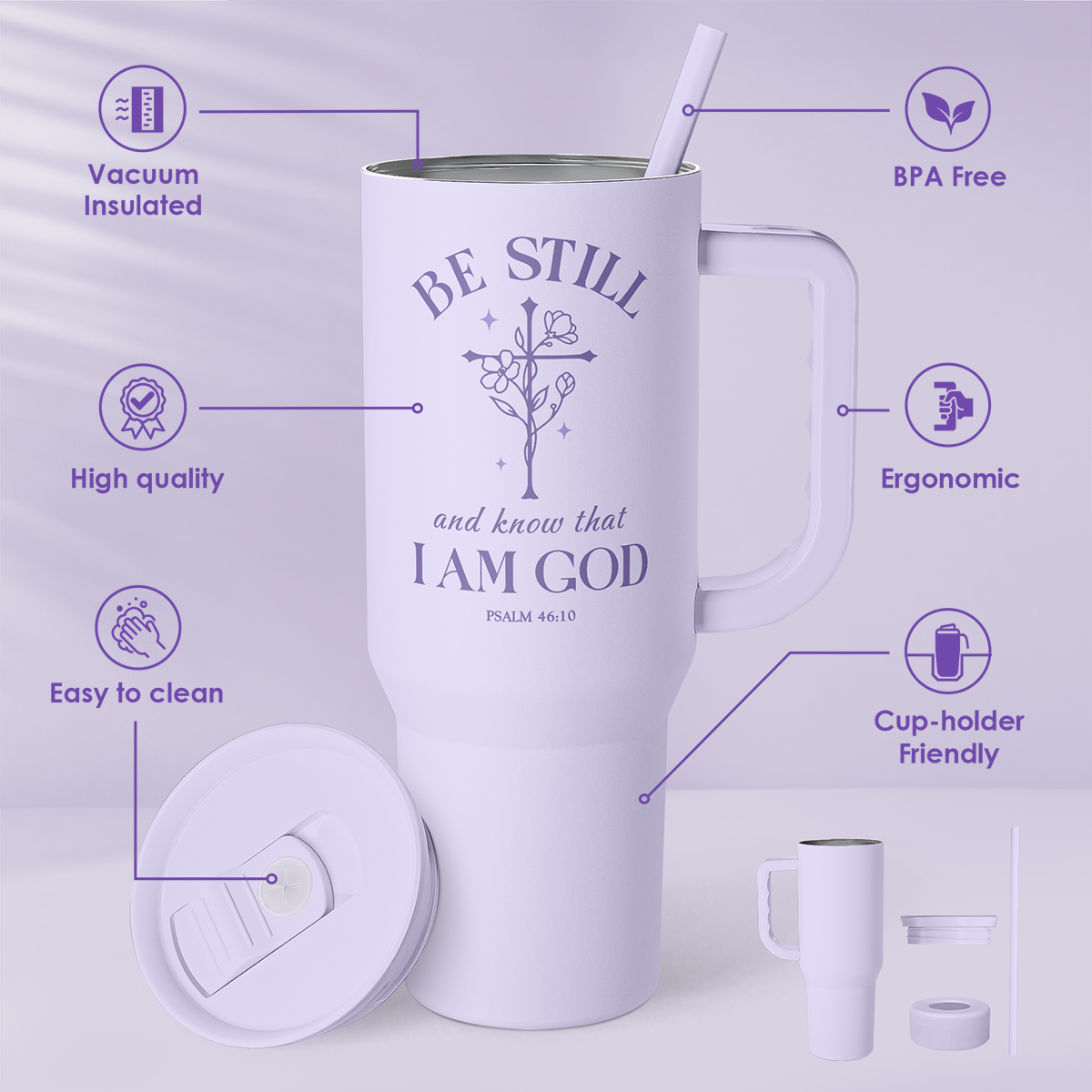 Purple Christian Slidemate | Slider Tumbler with Handle 40oz Sandjest Personalized Gifts