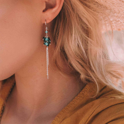 Iolite and Blue Apatite gemstones silver yoga earrings with French hooks and rhodium plated sterling silver