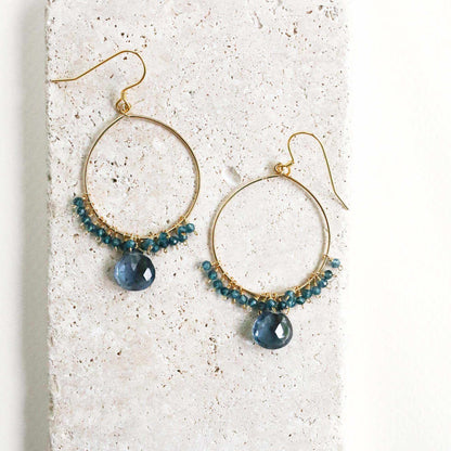 Iolite Swing Earrings 2.5" long 14k gold plated silver lightweight hoops