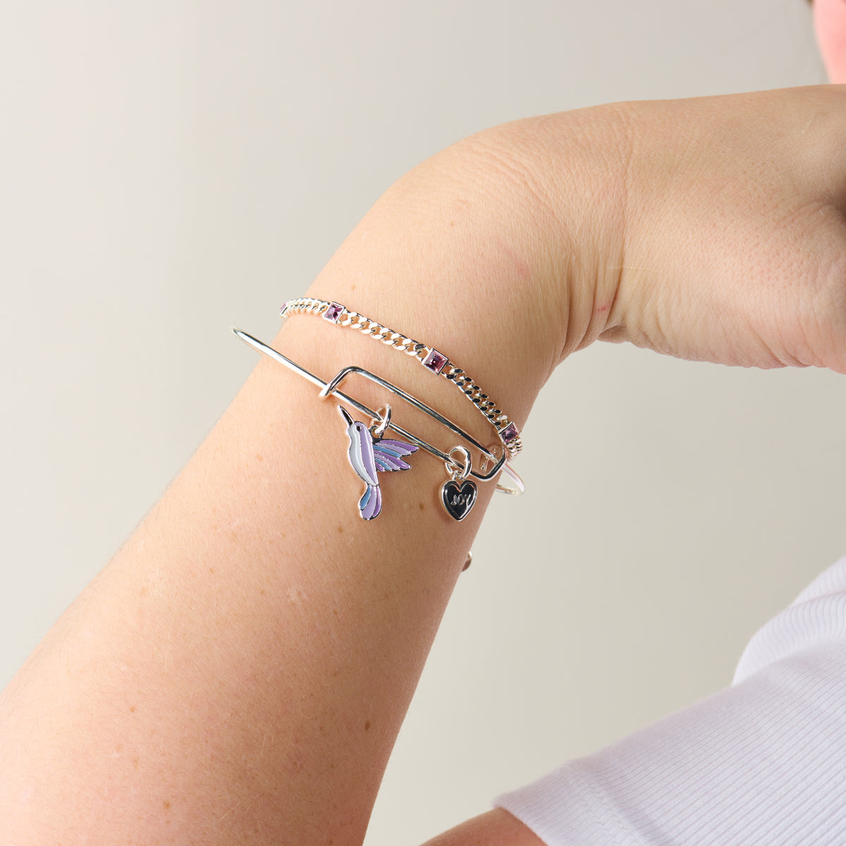 'Joy' Hummingbird Duo Charm Bangle Bracelet ALEX AND ANI