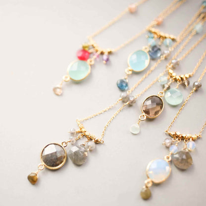 Labradorite bezel necklace with gold chain and natural gemstone pendant