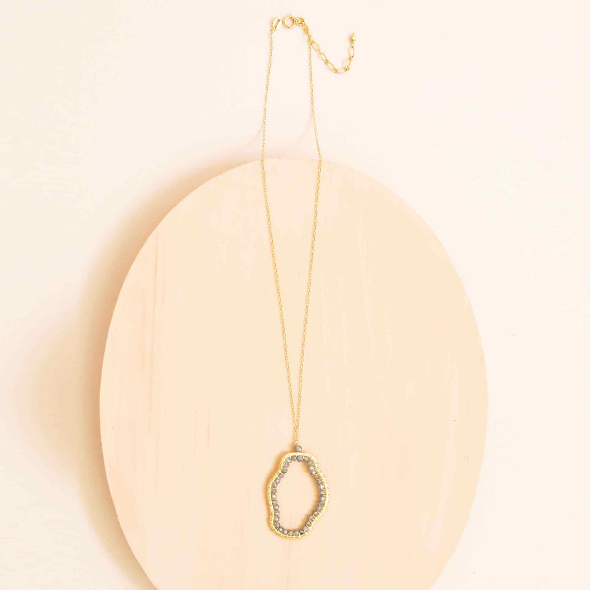 Unique Labradorite Freestyle Pendant Necklace with gold plated sterling silver and delicate adjustable chain