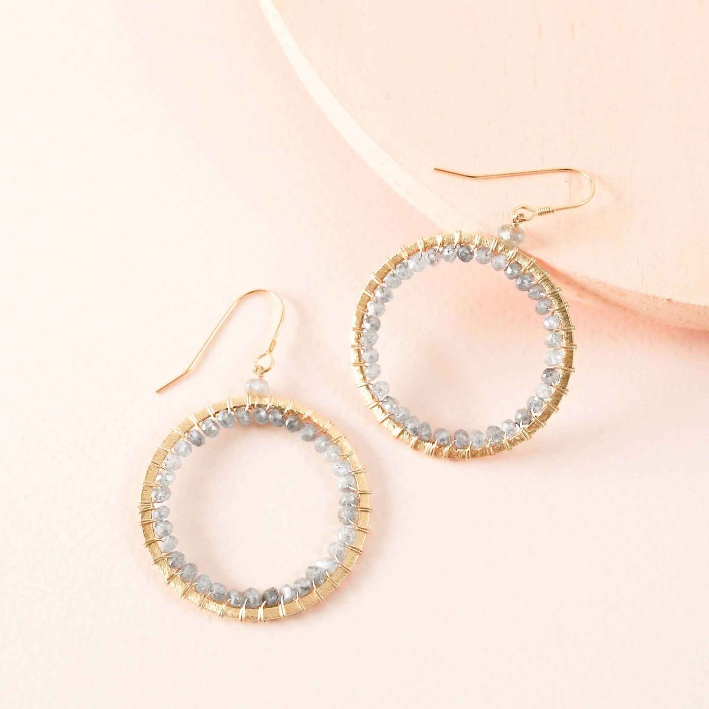 Labradorite Halo Earrings 14k gold plated lightweight handmade silver French hooks
