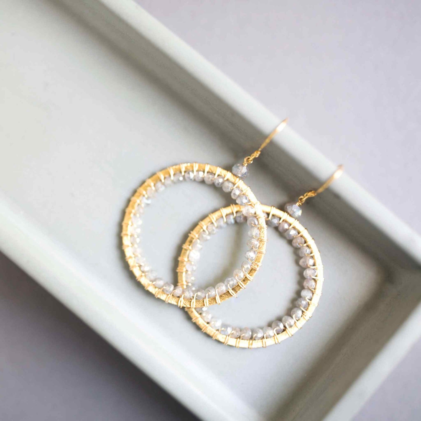 Labradorite Halo Earrings 14k gold plated silver lightweight French hook jewelry
