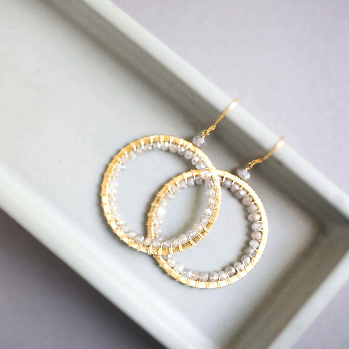 Labradorite Halo Earrings 14k gold plated silver lightweight French hook jewelry