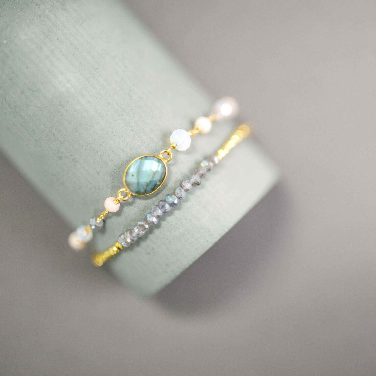 Labradorite & Peach Moonstone Adjustable Gemstone BraceletThe ultimate arm candy and completely adjustable to fit anyone. Made with sparkling bezel gemstones and tiny stone accents.
Gorgeous alone or stacked. We've got plenBraceletsPARKEN JEWELRYVettedArcLabradorite & Peach Moonstone