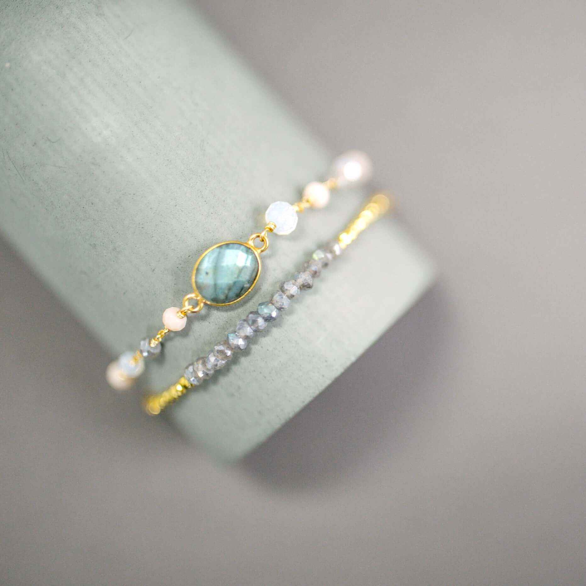 Labradorite & Peach Moonstone Adjustable Gemstone BraceletThe ultimate arm candy and completely adjustable to fit anyone. Made with sparkling bezel gemstones and tiny stone accents.
Gorgeous alone or stacked. We've got plenBraceletsPARKEN JEWELRYVettedArcLabradorite & Peach Moonstone