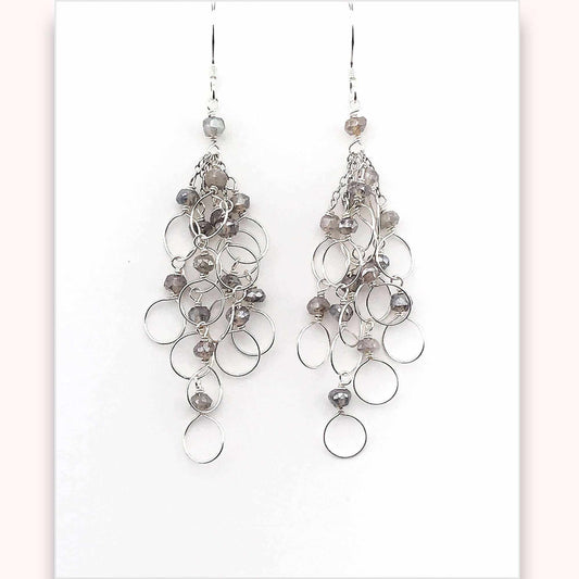 Labradorite chain loop earrings in silver with rhodium plated sterling silver and French hooks