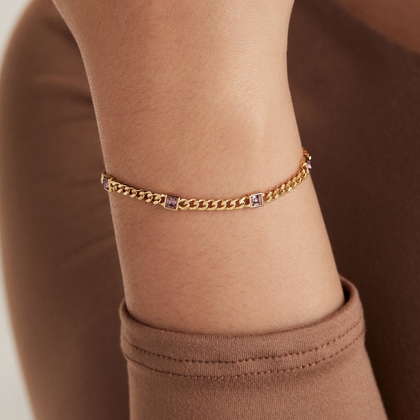 June Birthstone Light Amethyst Curb Chain Bracelet ALEX AND ANI